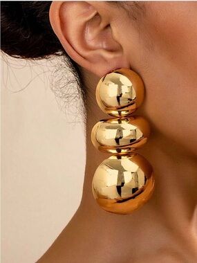 Gold Triple Orb Drop Earrings - Elegant Women Jewelry